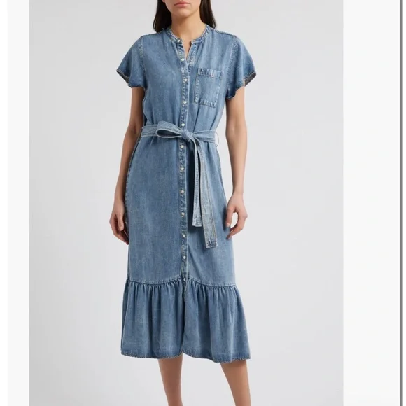 Rails Kahlo Ruffle Hem Denim Midi Dress - Picture 1 of 5
